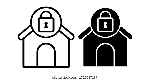 Iconos negros del hogar con los símbolos seguros de la cerradura, ideales para las herramientas de la seguridad, los diseños de la protección, y las interfaces del sistema de seguridad.