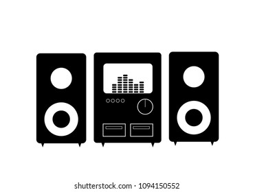 Black home stereo system. Flat vector drawing. Stereo icon, symbol.