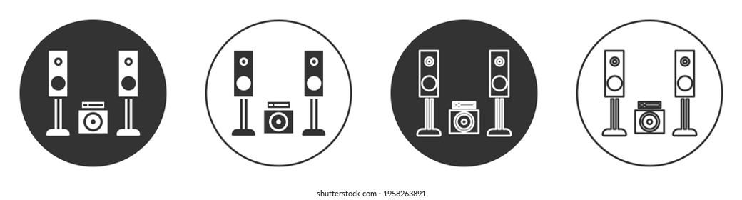 Black Home stereo with two speaker s icon isolated on white background. Music system. Circle button. Vector Illustration