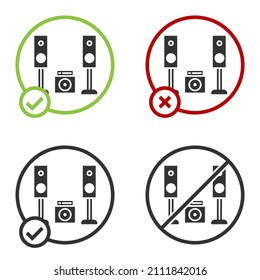 Black Home stereo with two speaker s icon isolated on white background. Music system. Circle button. Vector Illustration