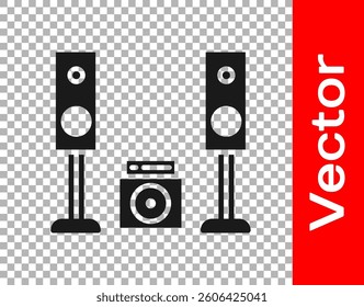Black Home stereo with two speaker s icon isolated on transparent background. Music system.  Vector Illustration