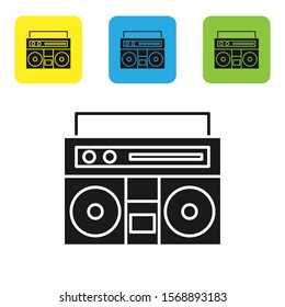Black Home stereo with two speakers icon isolated on white background. Music system. Set icons colorful square buttons. Vector Illustration