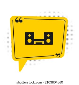 Black Home stereo with two speakers icon isolated on white background. Music system. Yellow speech bubble symbol. Vector
