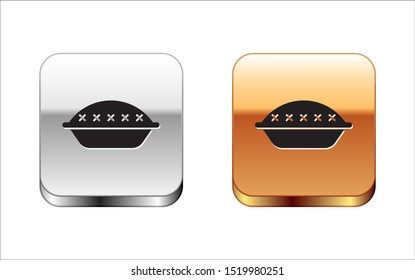 Black Homemade pie icon isolated on white background. Silver-gold square button. Vector Illustration