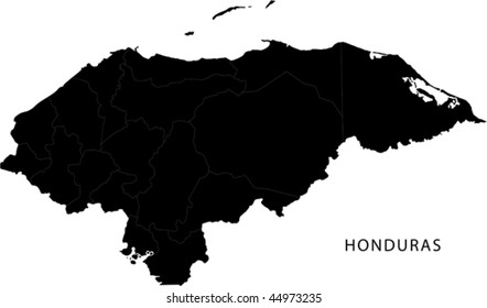 Schwarze Honduras-Karte mit Abteilungsgrenzen