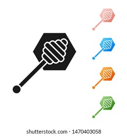 Black Honey dipper stick icon isolated on white background. Honey ladle. Set icons colorful. Vector Illustration