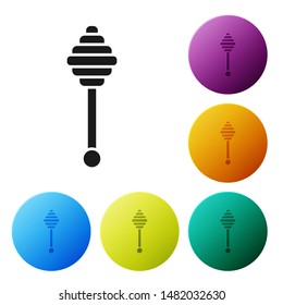 Black Honey dipper stick icon isolated on white background. Honey ladle. Set icons colorful circle buttons. Vector Illustration
