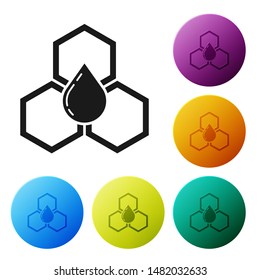 Black Honeycomb icon isolated on white background. Honey cells symbol. Sweet natural food. Set icons colorful circle buttons. Vector Illustration