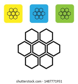 Black Honeycomb icon isolated on white background. Honey cells symbol. Sweet natural food. Set icons colorful square buttons. Vector Illustration