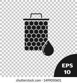 Black Honeycomb icon isolated on transparent background. Honey cells symbol. Sweet natural food.  Vector Illustration