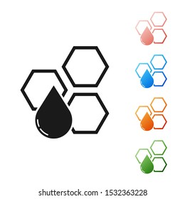Black Honeycomb icon isolated on white background. Honey cells symbol. Sweet natural food. Set icons colorful. Vector Illustration