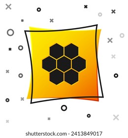 Black Honeycomb icon isolated on white background. Honey cells symbol. Sweet natural food. Yellow square button. Vector