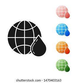 Black Honeycomb map of the world icon isolated on white background. World bee day. Concept ecological event. Set icons colorful. Vector Illustration