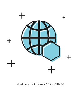 Black Honeycomb map of the world icon isolated on white background. World bee day. Concept ecological event.  Vector Illustration