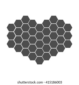 Black honeycomb set in shape of heart. Beehive element. Honey icon. Isolated. White background. Flat design. Flat design. Vector illustration