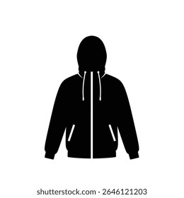 Modelo de design de ícone de jaqueta com capuz preto.