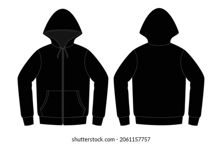 Schwarz gezogener Jacket mit zwei Pocket Template-Vektorgrafiken auf weißem Hintergrund.Vorder- und Rückseite.