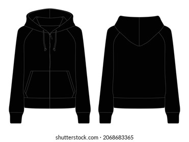 Schwarz gezogener Jacket mit zwei Pocket Template-Vektorgrafiken auf weißem Hintergrund.Vorder- und Rückseite.