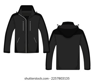 Black hooded outdoor jacket template  Vector illustration