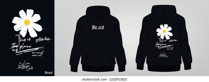 black hoodie art design, flower