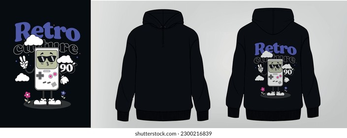 black hoodie, art design, retro video game