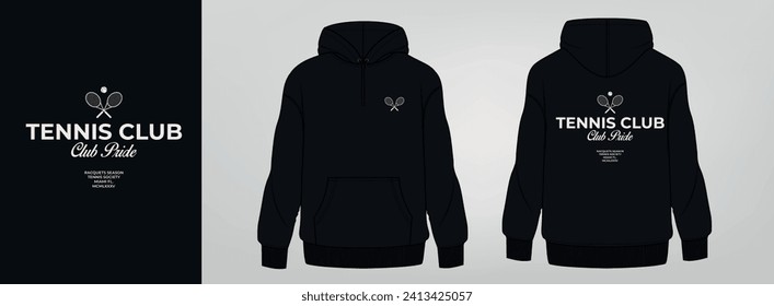 black hoodie art design, tennis logo