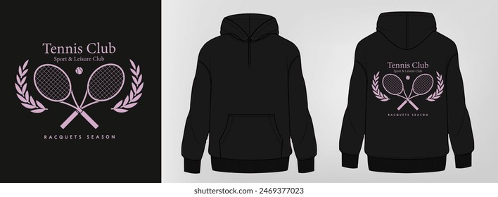 black hoodie art design, tennis logo