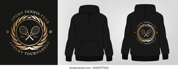 black hoodie art design, tennis logo