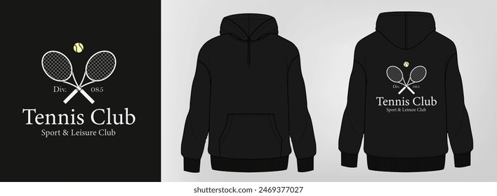 black hoodie art design, tennis logo