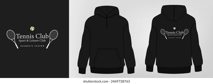 black hoodie art design, tennis logo