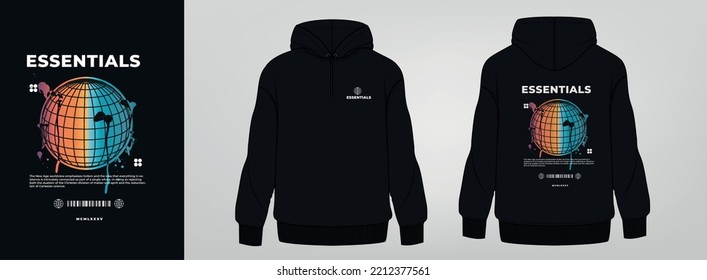 black hoodie art design, world