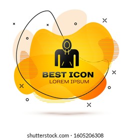 Black Hoodie icon isolated on white background. Hooded sweatshirt. Abstract banner with liquid shapes. Vector Illustration