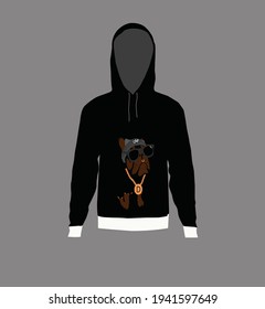 black hoodie with a pattern of a dog 