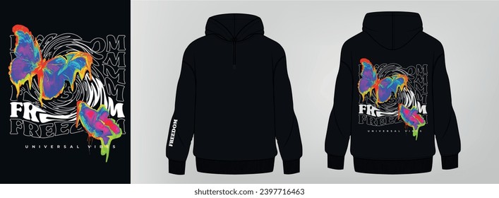 BLACK HOODIE WHIT BUTTERFLY DESIGN