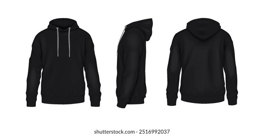 Black hoodies with copyspace realistic illustration set