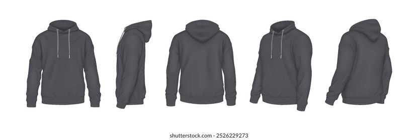 Sudaderas con capucha negras con lugar para el conjunto de Ilustración vectorial realista de la marca de la compañía. Ropa deportiva con Plantilla de diseño 3d modelos en blanco