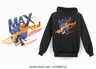 Black hoodies vector art, T-shirt vector art, max speed, biker skull, fire illustration concept