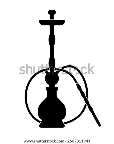 Black Hookah Silhouette with Circular Outline. A stylish black silhouette of a hookah with a hose, elegantly enclosed in a circular outline on a white background.