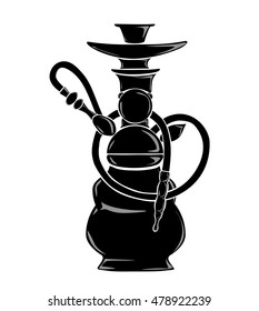 Black hookah silhouette. Oriental tobacco and pipe. Concept of relaxaation and lounge.