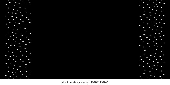 Black horizontal banner with polka dots in hand drawn style. Elegant frame. Vector stock illustration. Vertical seamless pattern.Memphis style. Template with place for text. Copy space.Design website.