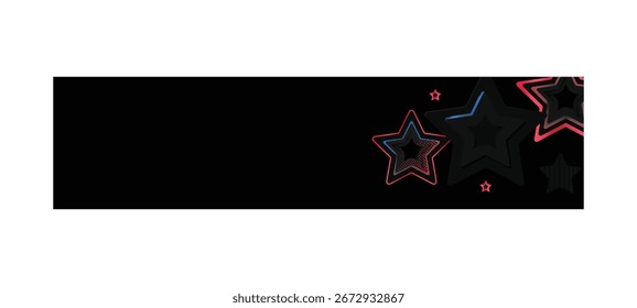 Fondo Horizontal negro del cartel del Anuncio con el gráfico colorido de la decoración de la forma de estrellas