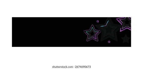 Black horizontal banner poster background with colorful stars shape decoration template