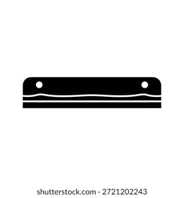 Black horizontal bar with rounded corners and two white circles on a white background.