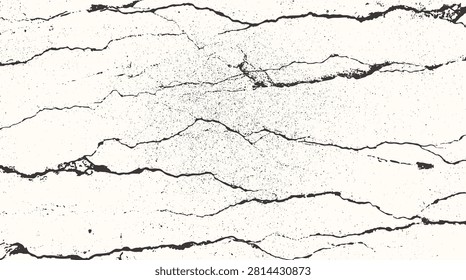Black horizontal cracked grunge texture. Speckled cream distressed worn surface. Weathered broken concrete dry earth overlay background