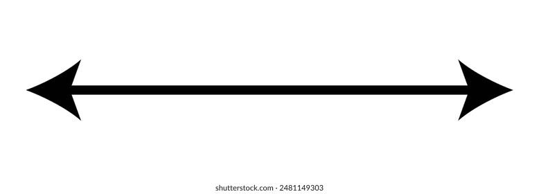 Black Horizontal dual thin long straight double ended arrow. Contour isolated vector image on white background. Vector illustration. Eps file 107.