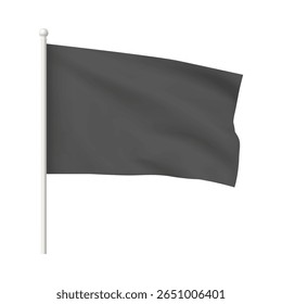 Bandeira horizontal preta em um poste. Banner têxtil voando ao vento. Para publicidade, branding, promoção. Modelo horizontal. Ilustração de vetor 3D. Plano de fundo isolado.