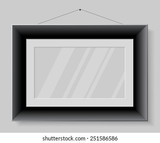 Black horizontal frame over grey background. Vector illustration.