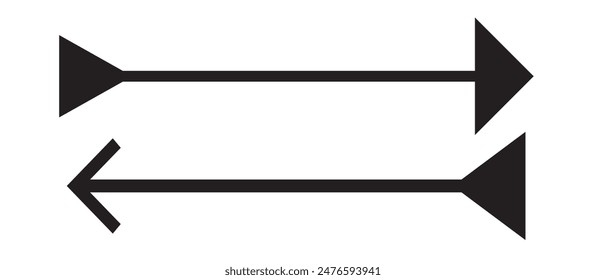  Black horizontal long double arrow.  Double arrow icon isolated, long arrows left and right in flat style. arrows vector illustration. Double hade arrow, curser arrow.