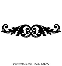 Negro Horizontal adornado scrollwork florecer con hojas arremolinadas, divisor decorativo vintage, Arte vectorial.