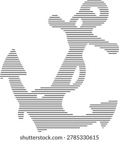 Black horizontal stripes form an anchor with rope and a seabird on a light background.